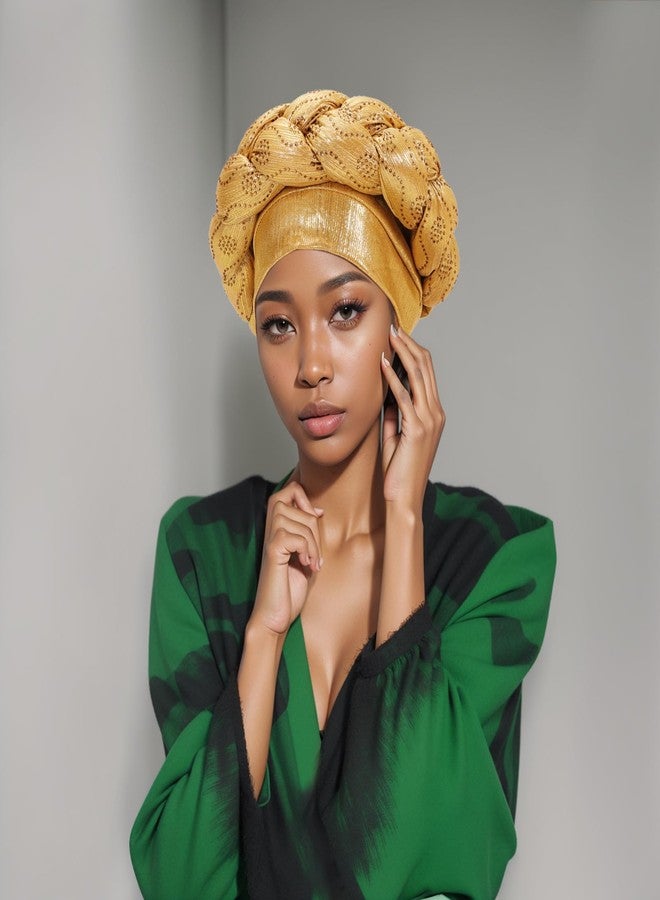 XEPST African Turban Head Wrap Braid Beanie Cap Headwear Gold Twisted Head Turbans Headwarps for Women - Image 4